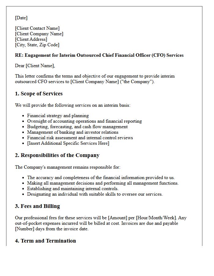 Interim Outsourced Chief Financial Officer Services Engagement Letter