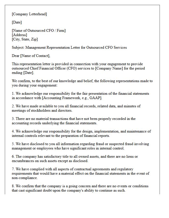 Management Representation Letter For Outsourced Chief Financial Officer Services