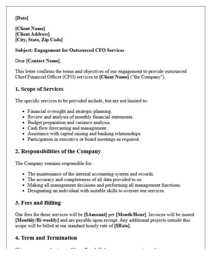 Standard Outsourced Chief Financial Officer Services Engagement Letter