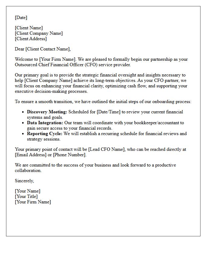 Welcome Letter For Outsourced Chief Financial Officer Services