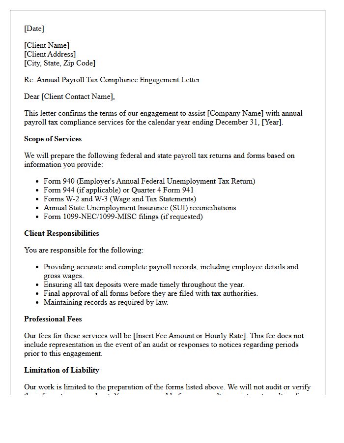 Annual Payroll Tax Compliance Engagement Letter