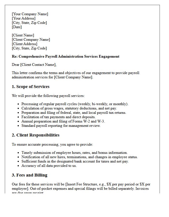 Comprehensive Payroll Administration Engagement Letter