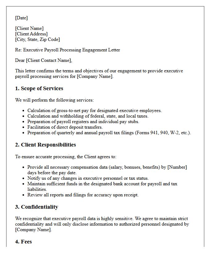 Executive Payroll Processing Engagement Letter