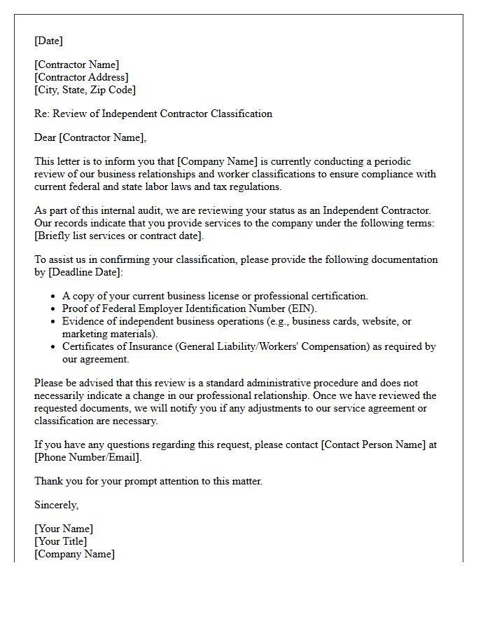 Independent Contractor Classification Review Letter