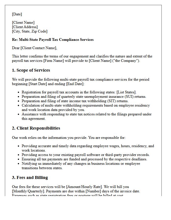 Multi-State Payroll Tax Compliance Engagement Letter