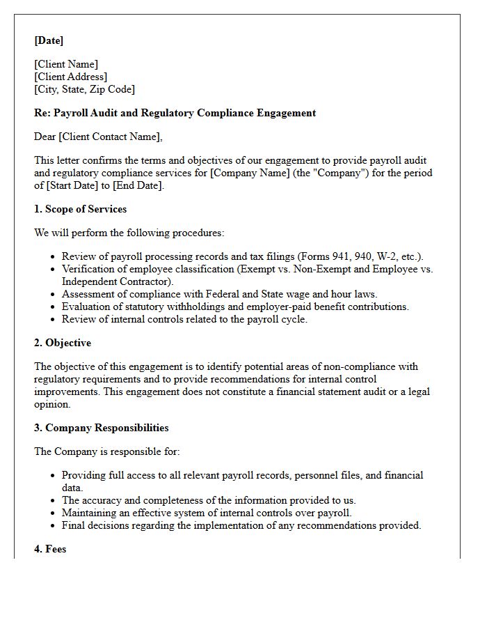 Payroll Audit And Regulatory Compliance Engagement Letter