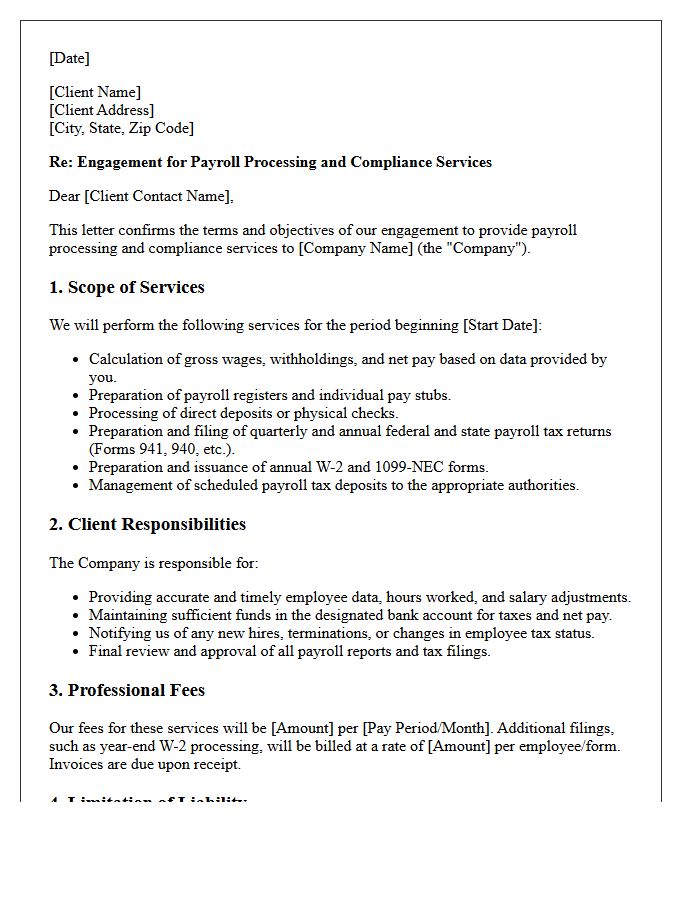 Payroll Processing And Compliance Engagement Letter