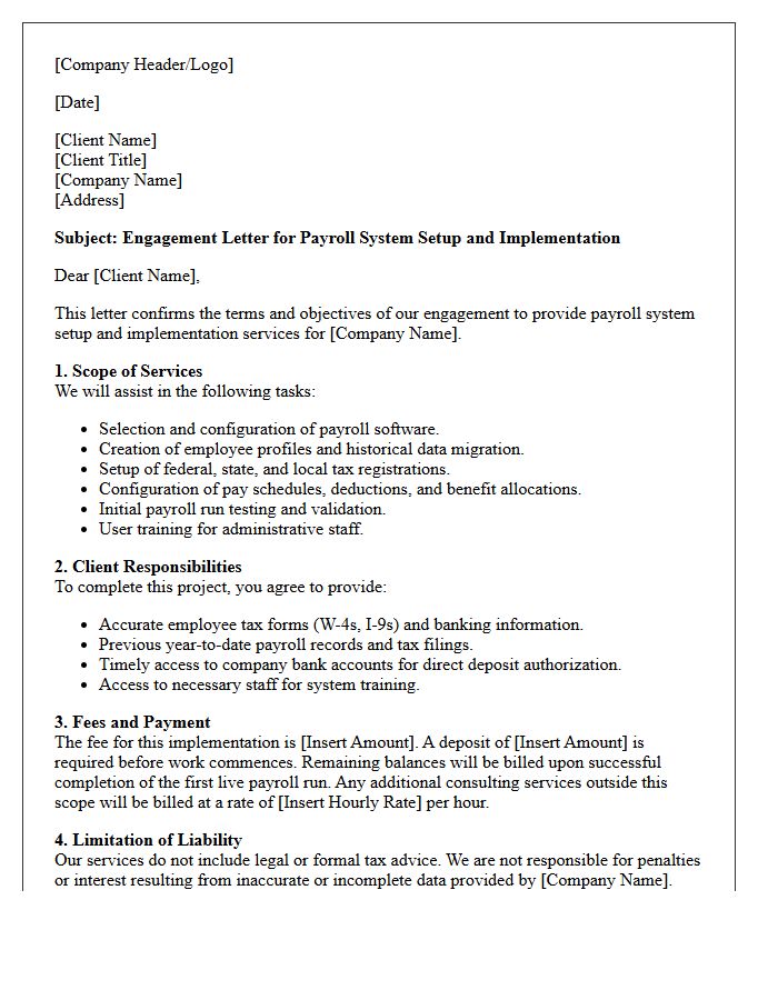 Payroll System Setup And Implementation Engagement Letter