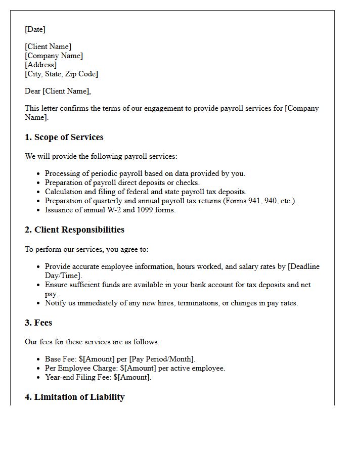 Small Business Payroll Services Engagement Letter