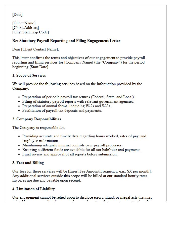 Statutory Payroll Reporting And Filing Engagement Letter
