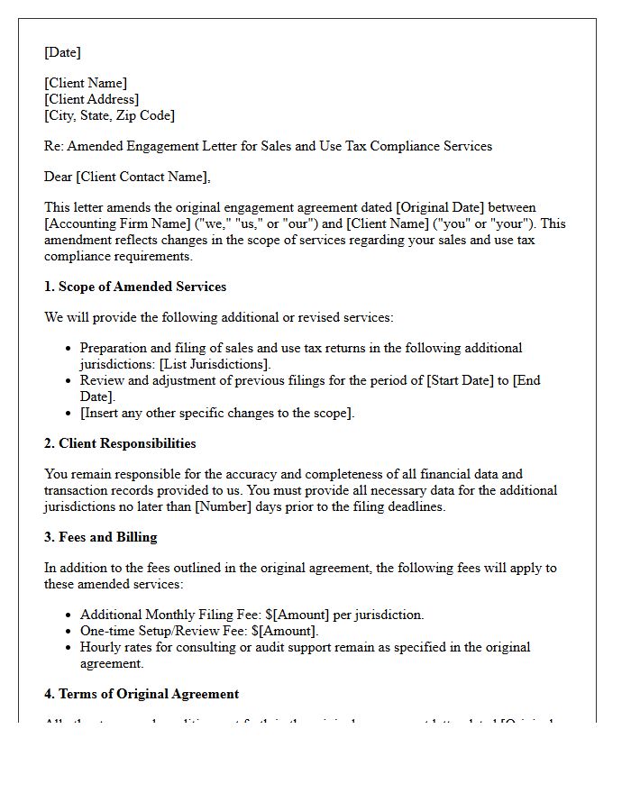 Amended Sales And Use Tax Compliance Engagement Letter