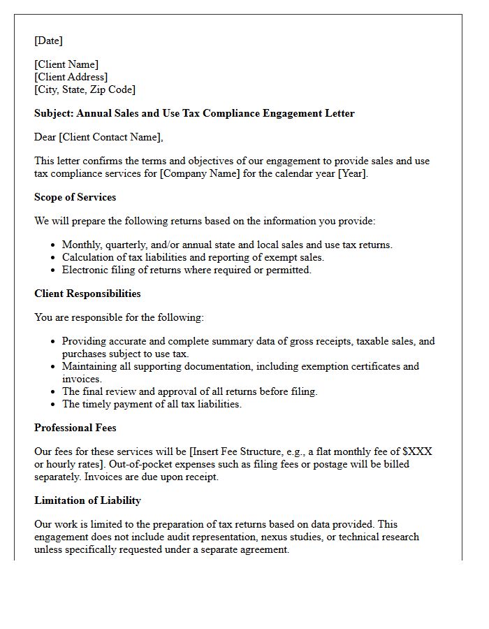 Annual Sales And Use Tax Compliance Engagement Letter