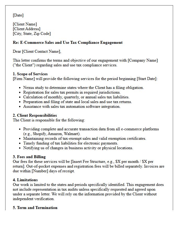 E-Commerce Sales And Use Tax Compliance Engagement Letter