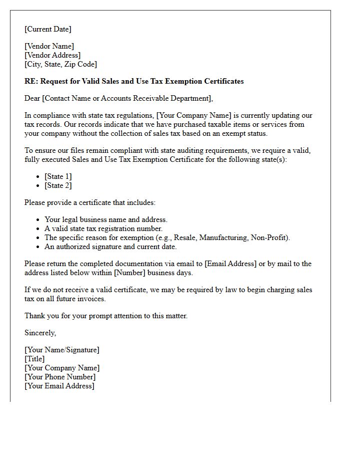 Exemption Certificate Management Sales And Use Tax Letter