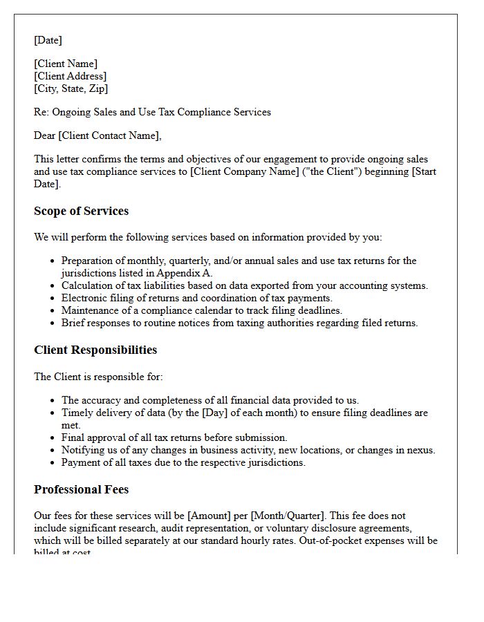 Ongoing Sales And Use Tax Compliance Engagement Letter