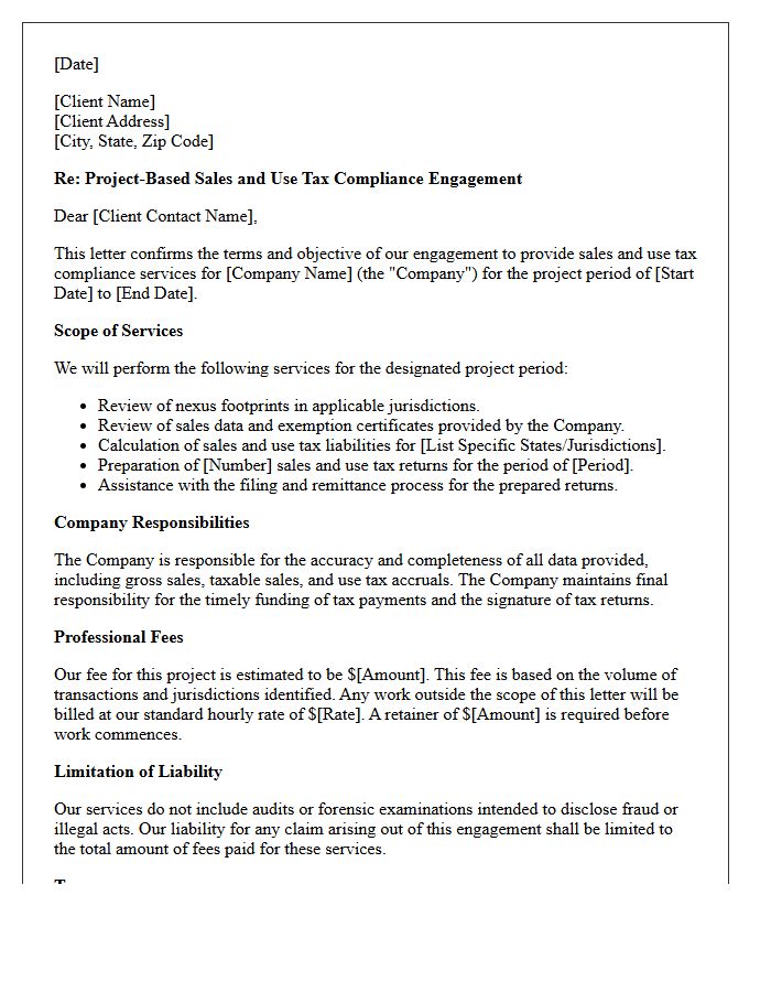 Project Based Sales And Use Tax Compliance Engagement Letter