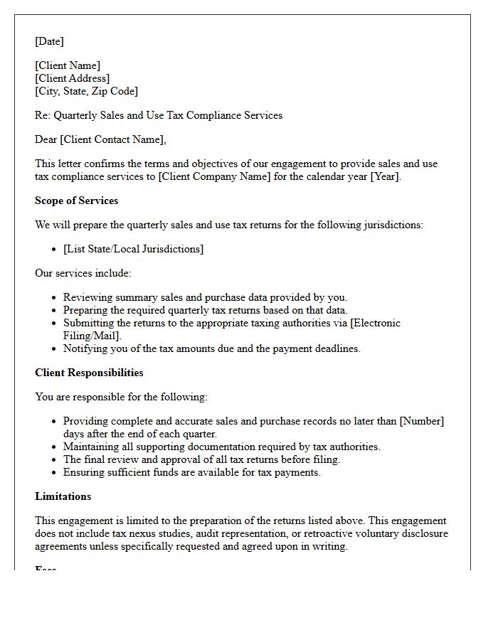 Quarterly Sales And Use Tax Compliance Engagement Letter