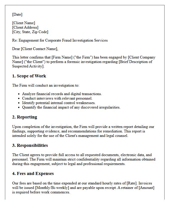 Corporate Fraud Investigation Engagement Letter