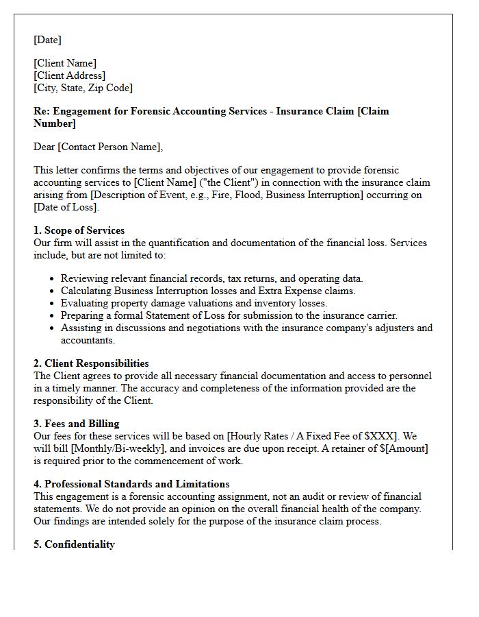 Insurance Claim Forensic Accounting Engagement Letter