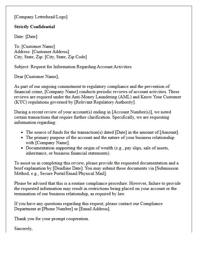 Money Laundering Compliance Investigation Letter