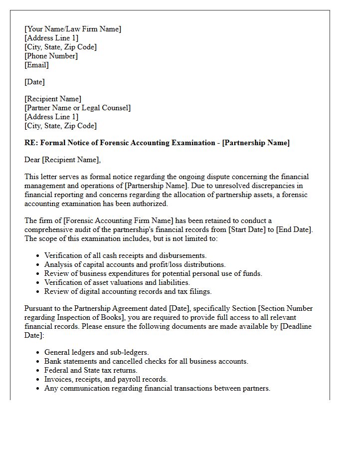 Partnership Dispute Forensic Examination Letter