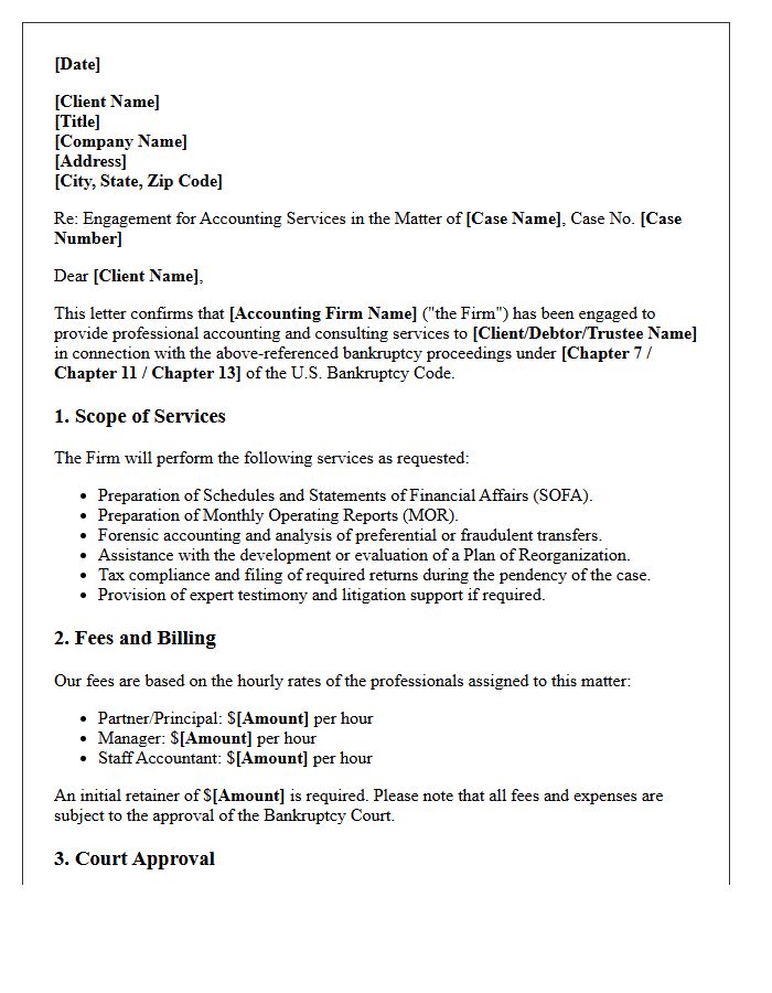Bankruptcy Proceedings Accounting Expert Engagement Letter