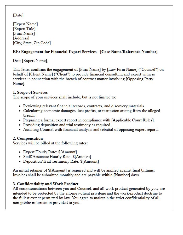 Breach of Contract Financial Expert Engagement Letter