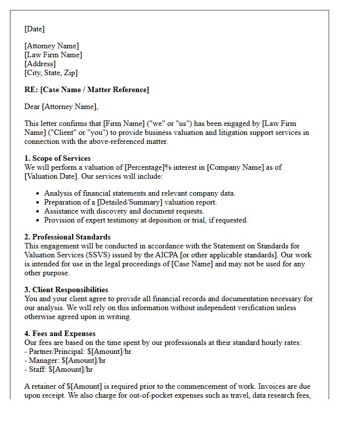 Business Valuation Litigation Support Engagement Letter