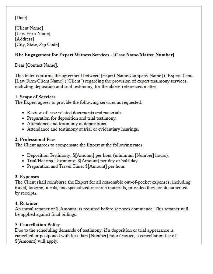Deposition and Trial Testimony Engagement Letter