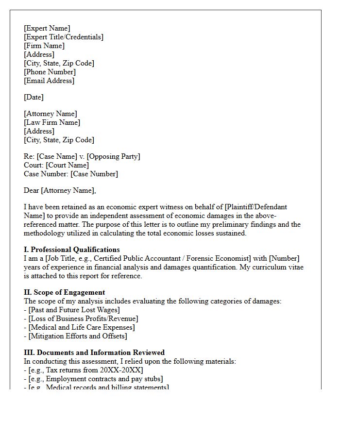 Economic Damages Assessment Expert Witness Letter