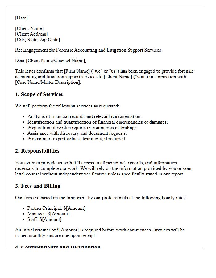 Forensic Accounting and Litigation Support Engagement Letter