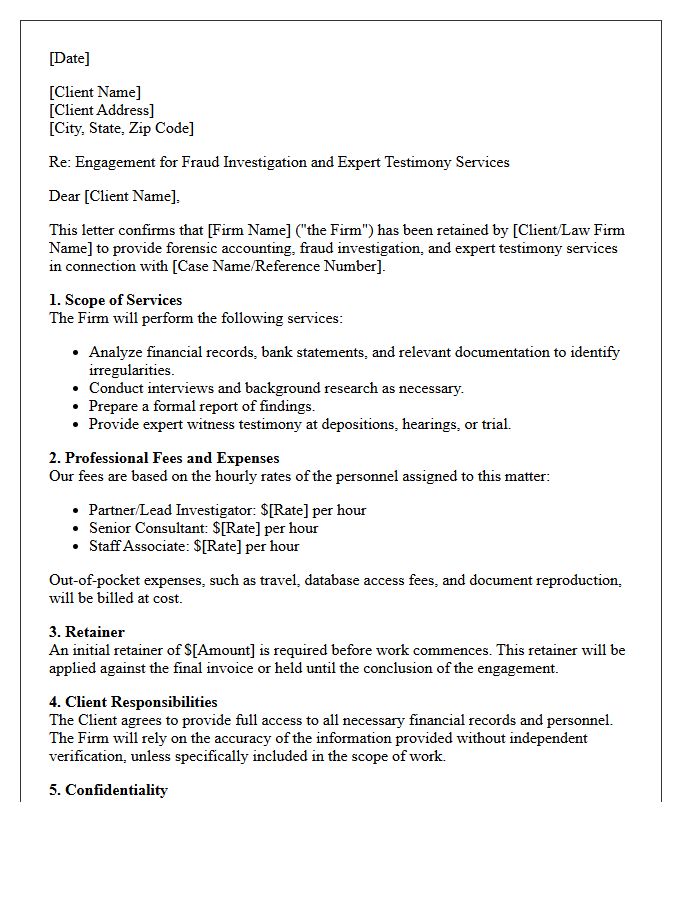 Fraud Investigation and Expert Testimony Retainer Letter