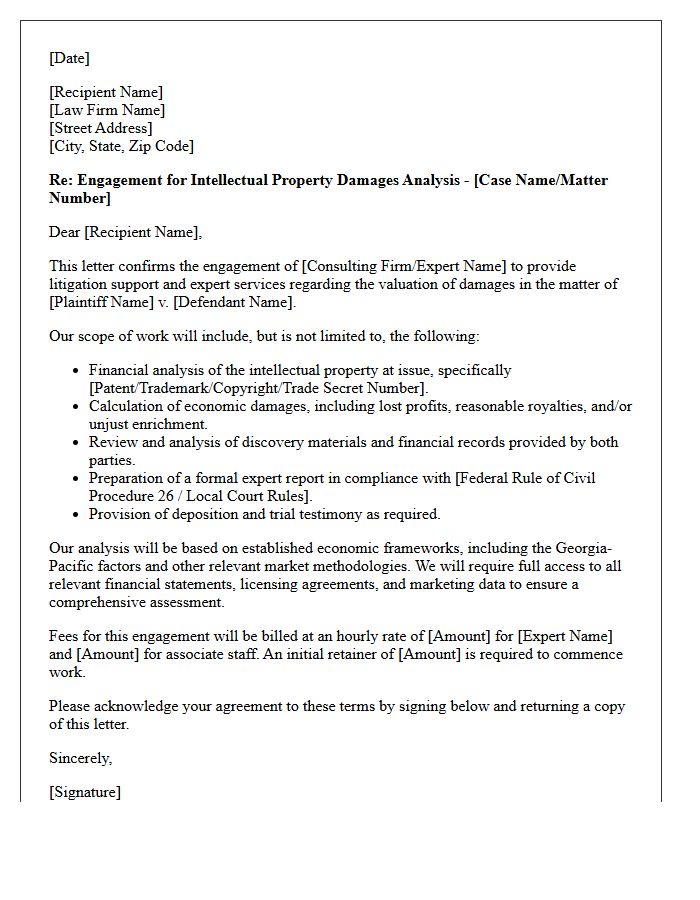 Intellectual Property Damages Litigation Support Letter