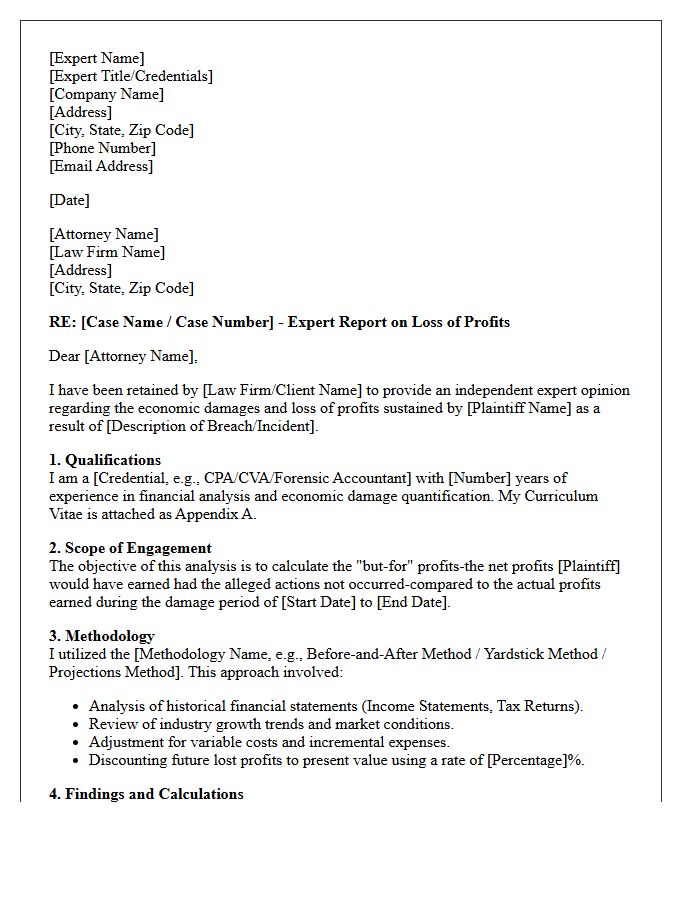 Loss of Profits Calculation Expert Witness Letter