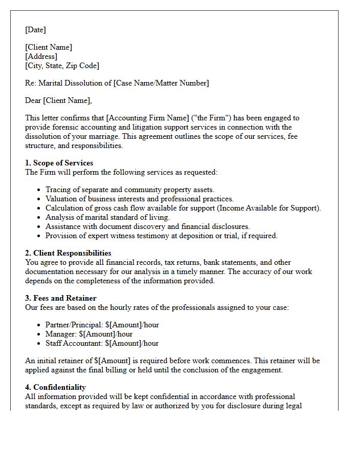 Marital Dissolution Accounting Expert Engagement Letter