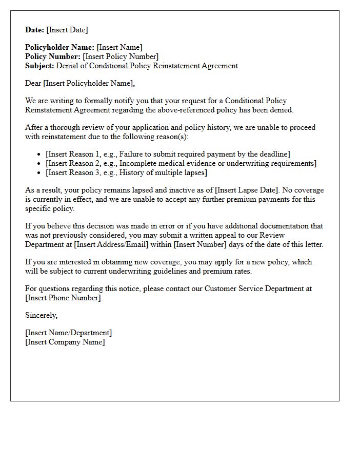 Conditional Policy Reinstatement Agreement Denial Letter
