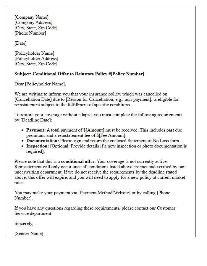 Conditional Policy Reinstatement Offer Letter