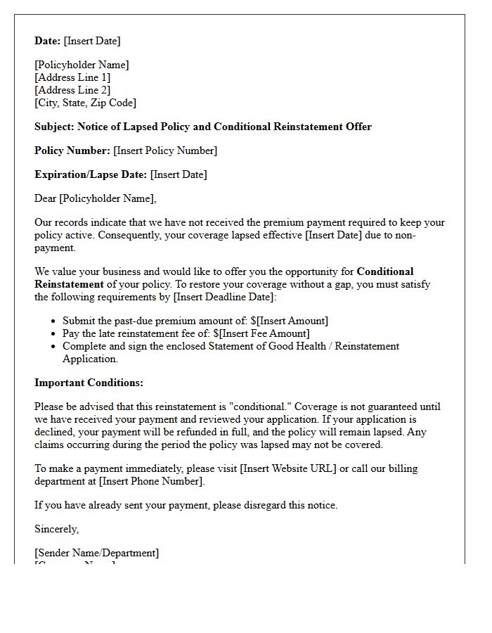 Notice Of Lapsed Policy And Conditional Reinstatement Letter
