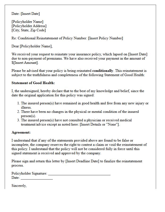 Statement Of Good Health Conditional Reinstatement Letter