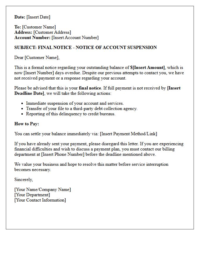 Final Debt Collection Letter Before Account Suspension