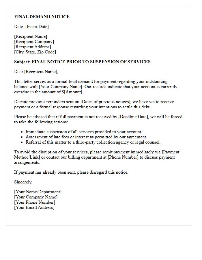 Final Demand Letter Before Suspension Of Services