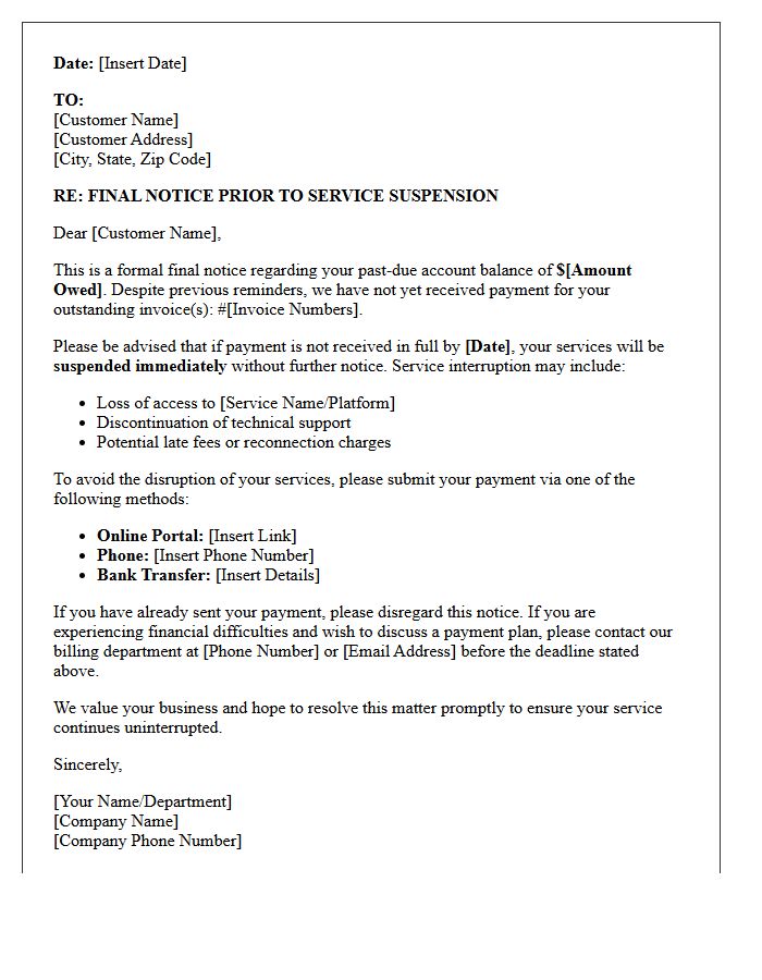 Final Notice Demand Letter Regarding Impending Service Suspension