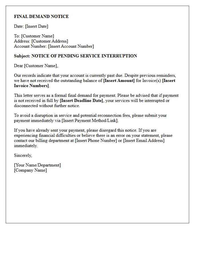 Letter Of Final Demand Warning Of Service Interruption