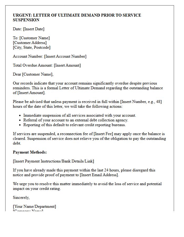 Letter Of Ultimate Demand Prior To Service Suspension