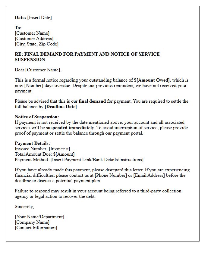 Outstanding Debt Final Demand Letter And Suspension Notice