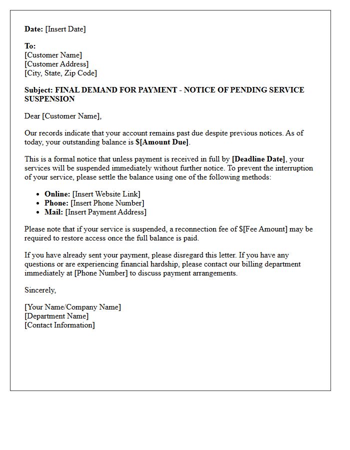 Pre-Suspension Final Demand Letter For Outstanding Balance