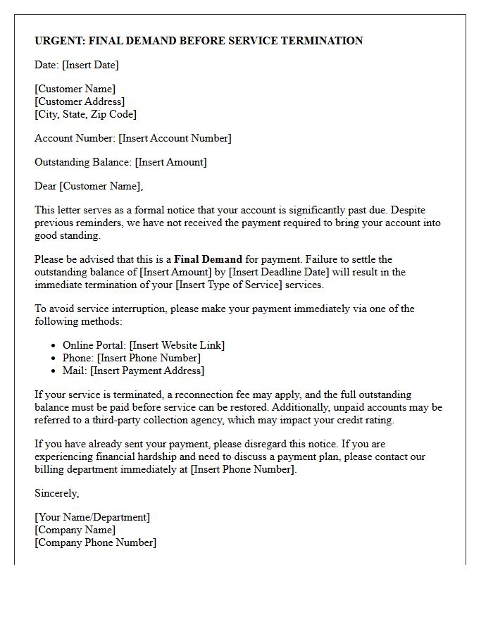 Service Termination Warning And Final Demand Letter