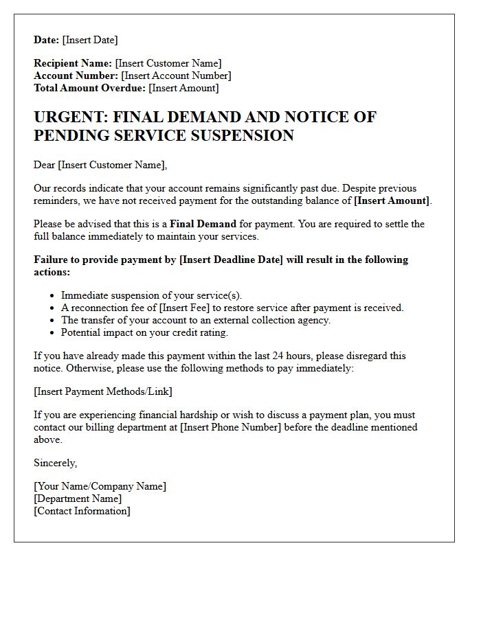 Urgent Letter Of Final Demand And Pending Service Suspension