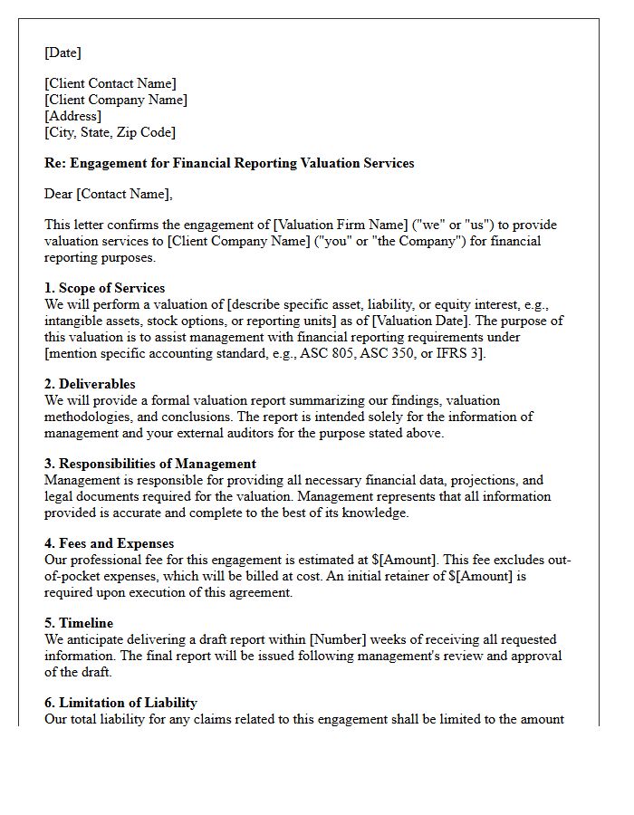 Financial Reporting Valuation Engagement Letter