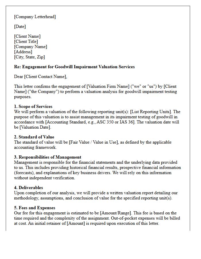 Goodwill Impairment Valuation Engagement Letter